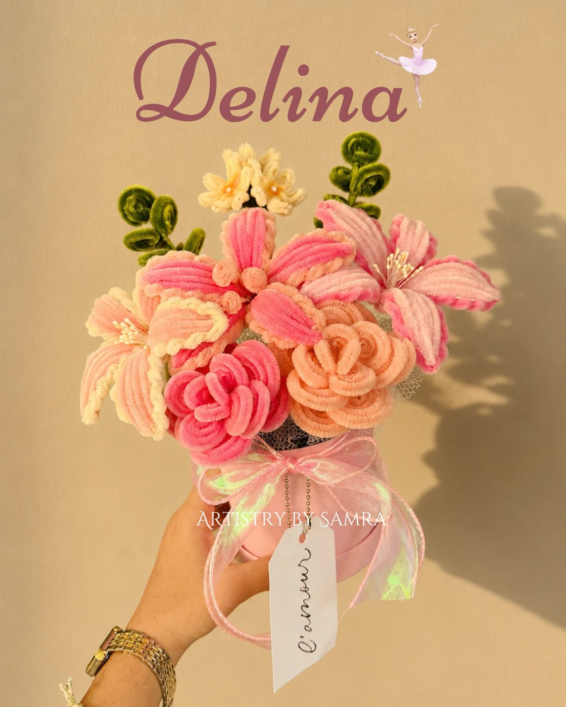 Delina - pink and peach pipe cleaner bouquet