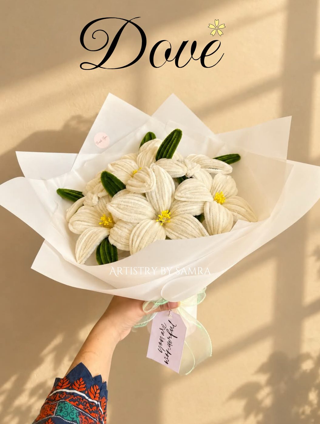 Dove - white pipe cleaner lily bouquet