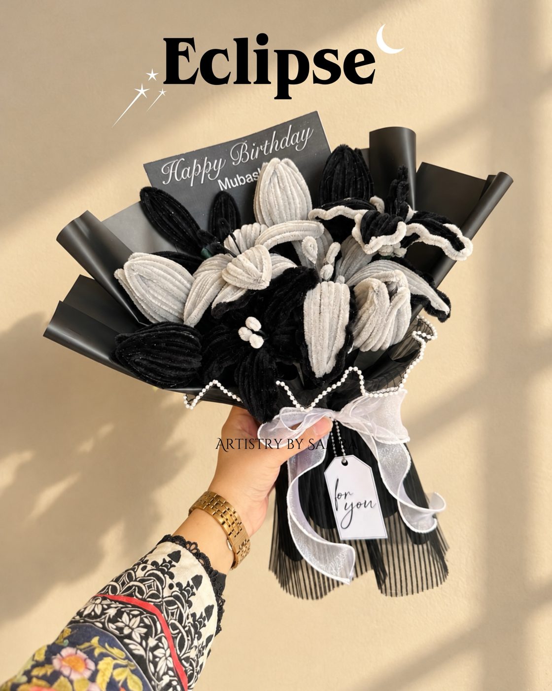 Eclipse - black and white pipe cleaner bouquet